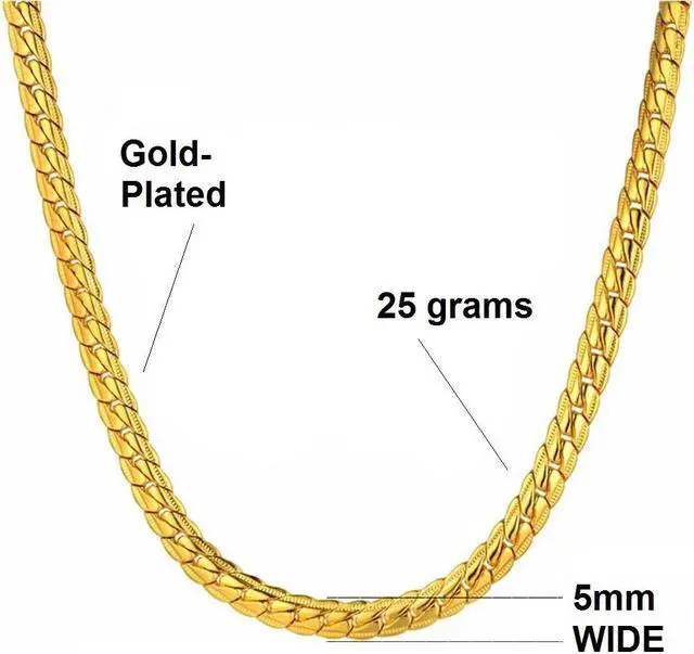 Alt view image 3 of 7 - 18K Yellow Gold-Plated 20-Inches Snake Herringbone Wide 5mm Unisex Chain Necklace Gift
