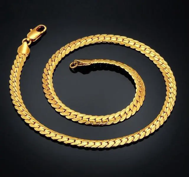 Alt view image 4 of 7 - 18K Yellow Gold-Plated 20-Inches Snake Herringbone Wide 5mm Unisex Chain Necklace Gift