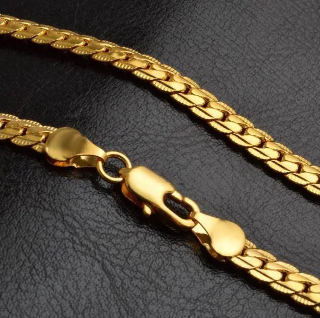 Alt view image 5 of 7 - 18K Yellow Gold-Plated 20-Inches Snake Herringbone Wide 5mm Unisex Chain Necklace Gift