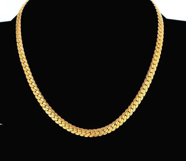 Alt view image 6 of 7 - 18K Yellow Gold-Plated 20-Inches Snake Herringbone Wide 5mm Unisex Chain Necklace Gift