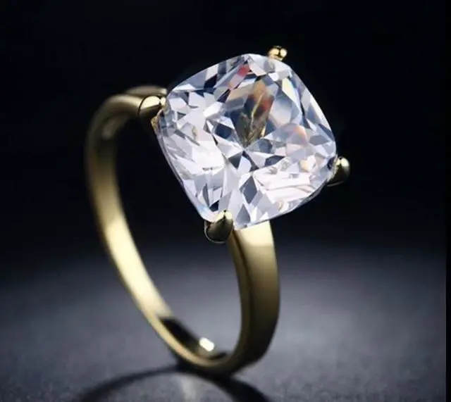 Alt view image 3 of 7 - 18K Yellow Gold-Plated 7.50 CTW Princess Cut Solitaire CZ Cubic Zirconia Engagement Wedding Promise Anniversary Ring Gift