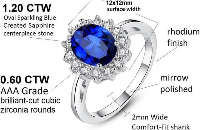 Alt view image 2 of 7 - 14K White Gold-Plated 1.80 CTW Oval Sparkling Blue Halo CZ Cubic Zirconia Anniversary Statement Cocktail Party Ring Gift 8.5