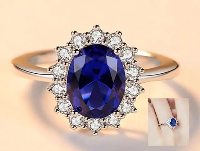 Alt view image 4 of 7 - 14K White Gold-Plated 1.80 CTW Oval Sparkling Blue Halo CZ Cubic Zirconia Anniversary Statement Cocktail Party Ring Gift 8.5