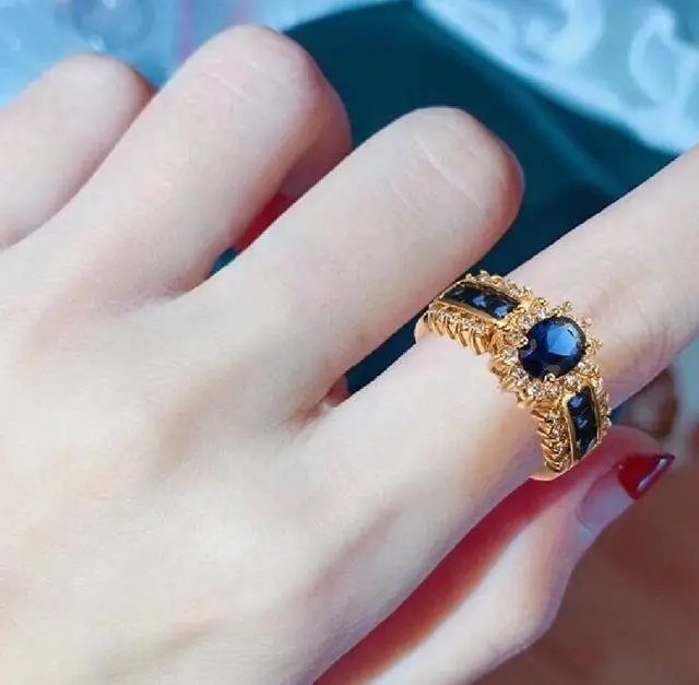 Alt view image 2 of 7 - 18K Yellow Gold Plated 3.50 CTW Sparkling Violet Blue Sapphire CZ Halo Anniversary Wedding Statement Cocktail Party Ring Gift 8.5