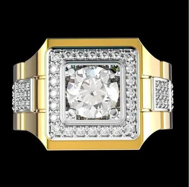 Alt view image 2 of 7 - 18K Yellow Gold-Plated 1.50 CTW Cluster Accent Halo Men Solid Engagement Wedding  Anniversary Statement Party Ring Gift 9
