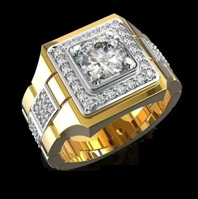 Alt view image 3 of 7 - 18K Yellow Gold-Plated 1.50 CTW Cluster Accent Halo Men Solid Engagement Wedding  Anniversary Statement Party Ring Gift 9