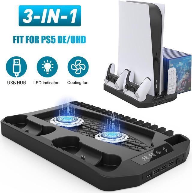 PS5 Vertical Stand Cooling Fan System Dual Controller Charging Station  Docks with LED Indicator and 3 Port USB Hub for SONY PlayStation 5 Digital  Edition/Ultra HD Cooler 16 Game Slots 