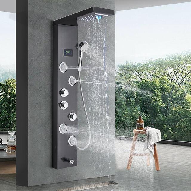 Stainless Steel Shower Panel Tower System LED Rainfall Shower Head