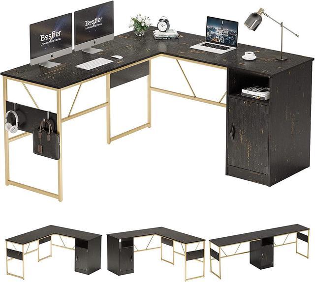 Bestier Computer Office Desk With Steel Frame, Reversible Book