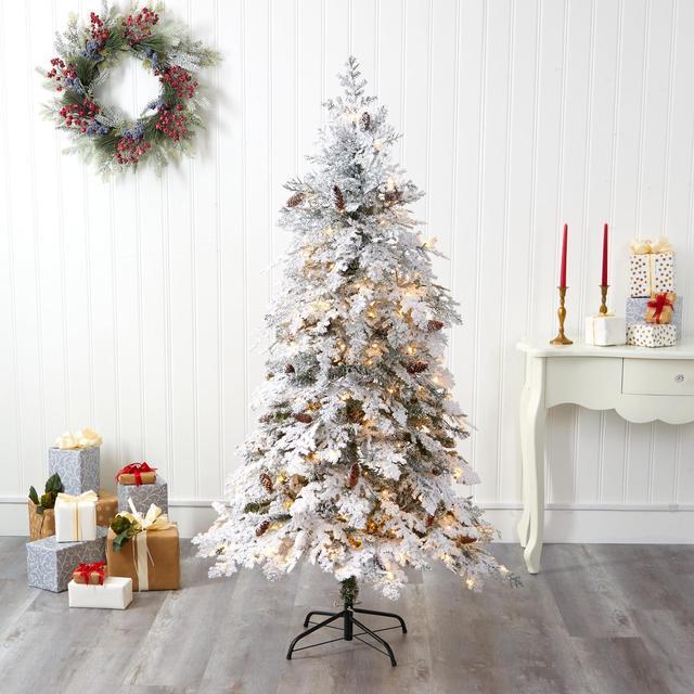 Green Realistic Artificial Spruce Flocked/Frosted Christmas Tree with  Lights & Reviews