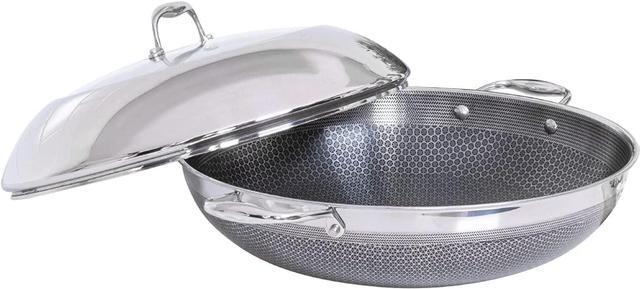 HexClad 14 inch Hybrid Stainless Steel Wok Pan with Stay-Cool