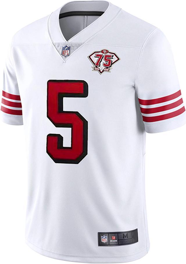 Men's San Francisco 49ers #5 Trey Lance 2021 75th Anniversary Red Throwback  NFL Stitched Jersey