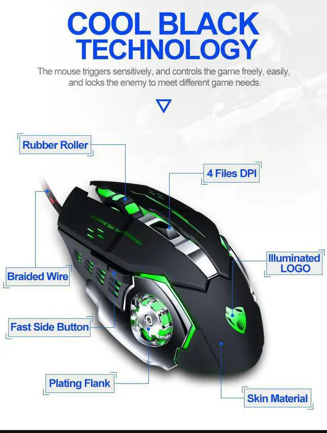 Alt view image 3 of 6 - Gaming Mouse Wired 6400 DPI Programmable 7 colors Breathing Light Ergonomic Game USB Computer Mice RGB Gamer Desktop Laptop PC Gaming Mouse, 6 Buttons for Windows 7/8/10 for work game household