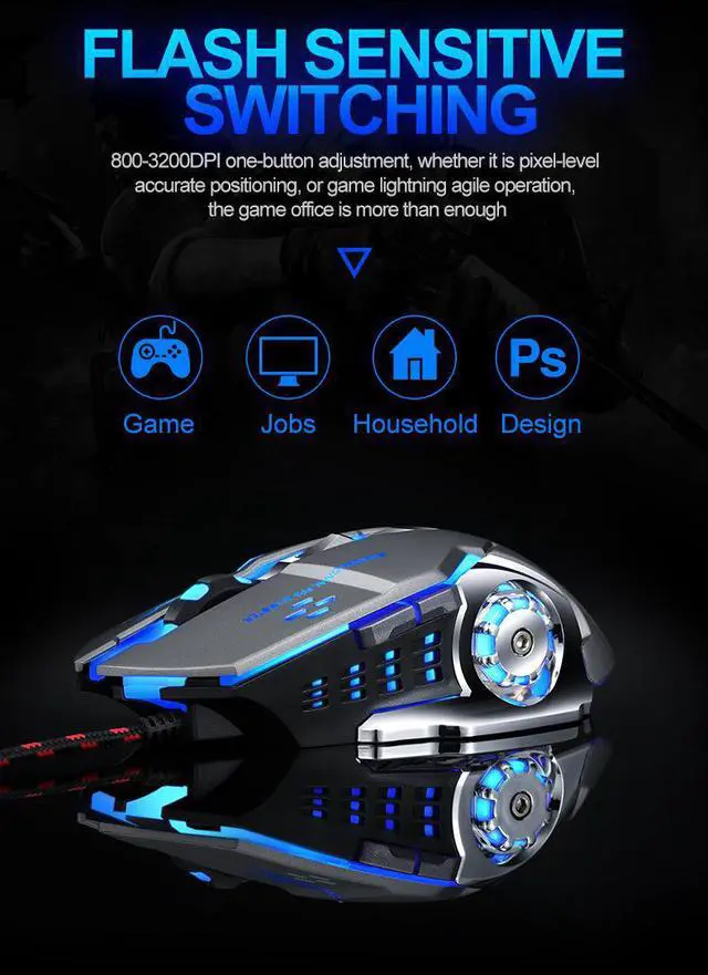 Alt view image 5 of 6 - Gaming Mouse Wired 6400 DPI Programmable 7 colors Breathing Light Ergonomic Game USB Computer Mice RGB Gamer Desktop Laptop PC Gaming Mouse, 6 Buttons for Windows 7/8/10 for work game household