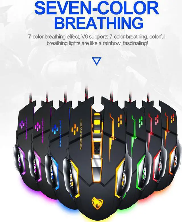 Alt view image 4 of 6 - Gaming Mouse Wired 6400 DPI Programmable 7 colors Breathing Light Ergonomic Game USB Computer Mice RGB Gamer Desktop Laptop PC Gaming Mouse, 6 Buttons for Windows 7/8/10 for work game household