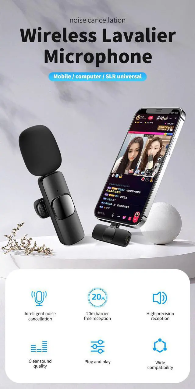 Alt view image 4 of 7 - Plug-Play with 2 Clips Upgraded Lavalier Wireless Microphone for iPhone Youtubers,Facebook Live Stream,Vloggers,Interview,Auto-syncs Clip-on iPhone Lapel Mic for PC (NO APP Needed)