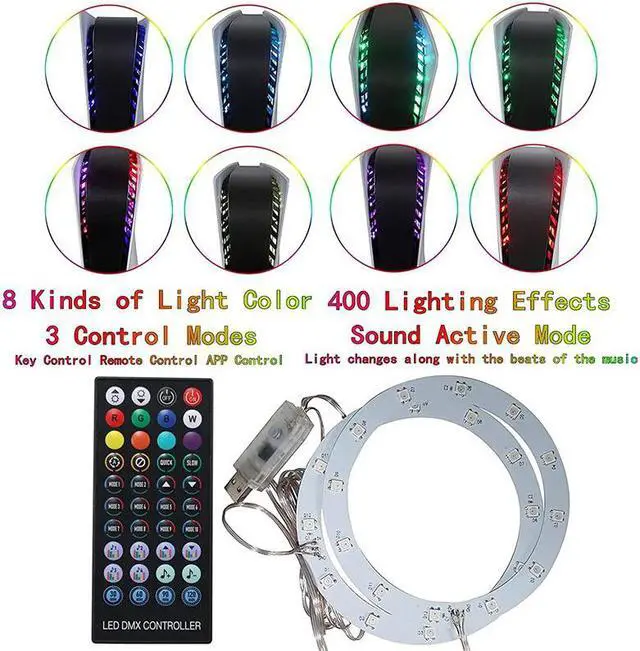 Alt view image 2 of 7 - RGB LED light for PS5, 8-color 400-effect music synchronized color-changing light, suitable for Playstation 5 game console, 5050 RGB DIY decoration accessories, ring light controlled by APP or infrare