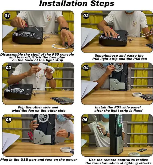 Alt view image 6 of 7 - RGB LED light for PS5, 8-color 400-effect music synchronized color-changing light, suitable for Playstation 5 game console, 5050 RGB DIY decoration accessories, ring light controlled by APP or infrare