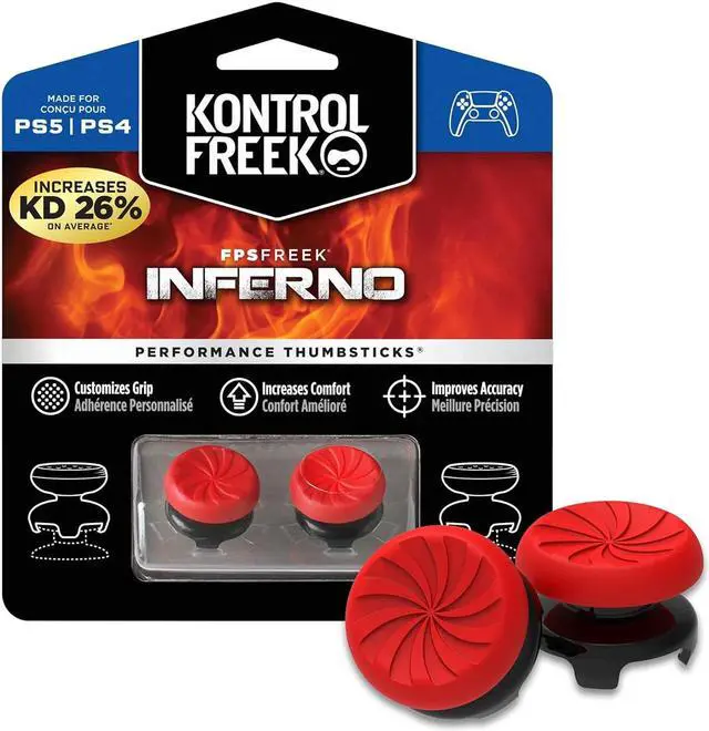 Main image of KontrolFreek FPS Freek Inferno for Playstation 4 (PS4) and Playstation 5 (PS5) Controller | Performance Thumbsticks | 2 High-Rise Concave | Red