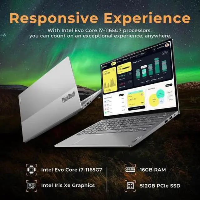 Alt view image 3 of 4 - Lenovo ThinkBook 13S 13.3" Business Laptop, Intel Evo i7-1165G7, 16GB DDR4 RAM, 512GB PCIe SSD, Intel Iris Xe Graphics, Backlit Keyboard, Win 11Pro