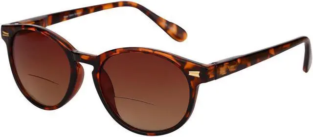 Alt view image 2 of 5 - "The Brilliance" Polarized Bifocal Sunglasses - Round, Full Frame Reading Sunglasses for Women and Men +1.50 Tortoise