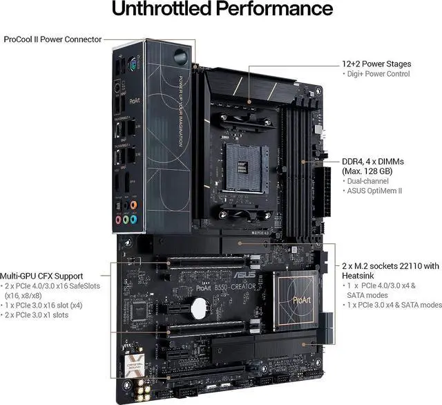 Alt view image 2 of 6 - ASUS PROART B550-CREATOR AMD AM4 B550 ATX M.2 Desktop Motherboard B