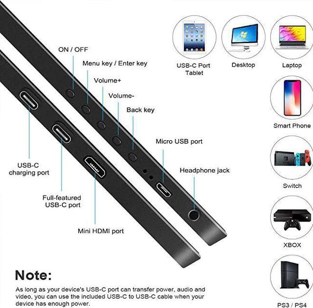 Alt view image 6 of 6 - ZSCMALLS 3K Portable Monitor 3200x1800 Resolution 13.3 Inch Lightweight Dual Display USB C Computer Display with Mini HDMI Type-C,Built-in Speaker for Laptop PC Phone PS4 Xbox Mac Smart Cover Included