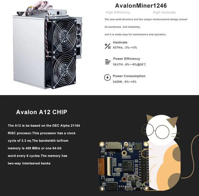 Alt view image 4 of 6 - Bitcoin Miner Avalon 1246 83TH 3420W BTC Crypto Mining Tpm Module