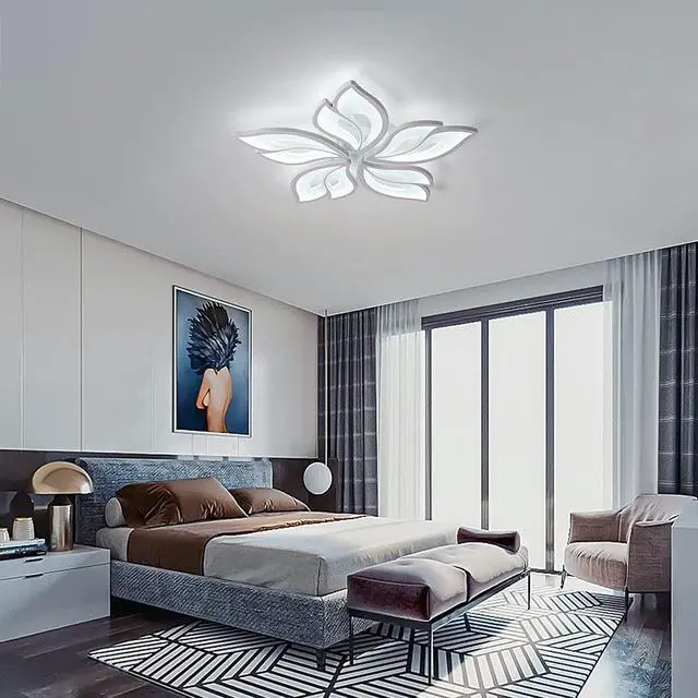 Alt view image 4 of 7 - Modern Ceiling Light,23.6” Dimmable LED Chandelier Flush Mount Ceiling Lights,Remote Control Acrylic Leaf Ceiling Lamp Fixture for Living Room Dining Room Bedroom 60W