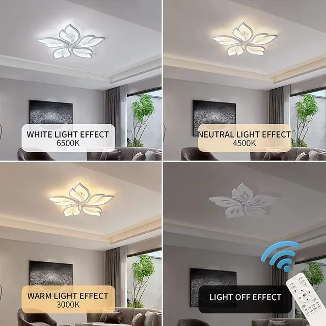 Alt view image 5 of 7 - Modern Ceiling Light,23.6” Dimmable LED Chandelier Flush Mount Ceiling Lights,Remote Control Acrylic Leaf Ceiling Lamp Fixture for Living Room Dining Room Bedroom 60W