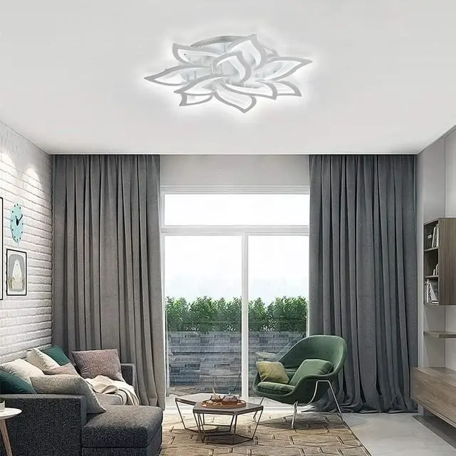 Alt view image 2 of 7 - Dimmable LED Ceiling Light 72W Modern Metal Acrylic Flush Mount Ceiling Lamp with Remote Control Flower Shape Chandelier Lighting Fixture for Living Room Bedroom Kitchen