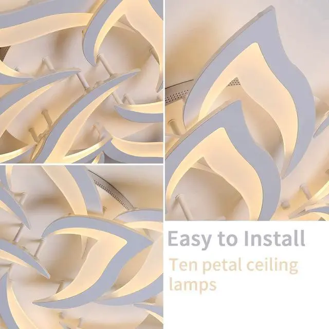 Alt view image 7 of 7 - Dimmable LED Ceiling Light 72W Modern Metal Acrylic Flush Mount Ceiling Lamp with Remote Control Flower Shape Chandelier Lighting Fixture for Living Room Bedroom Kitchen