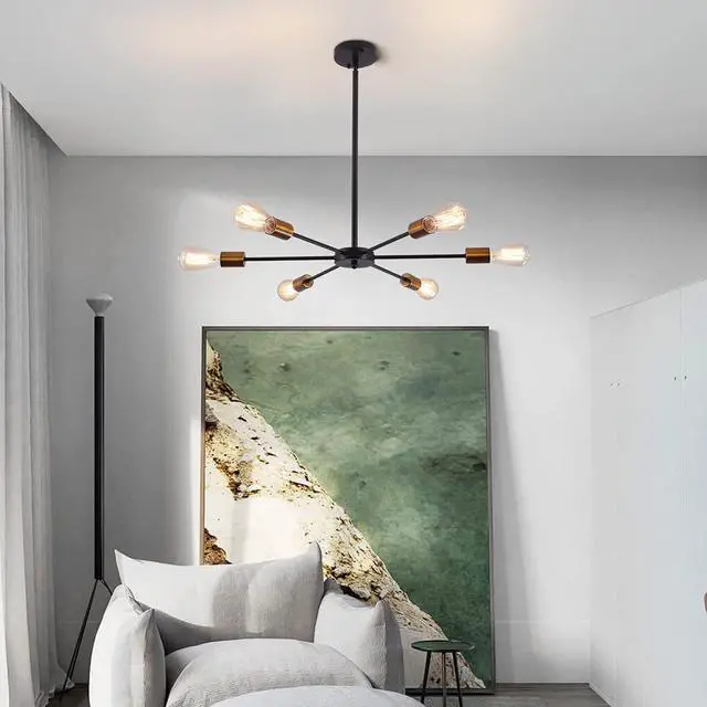 Alt view image 4 of 7 - Sputnik Chandeliers 6-Light Modern Ceiling Light Fixture Industrial Metal E26 Hanging Pendant Lamp for Farmhouse Kitchen Living Room Lighting(Bulb Not Included)