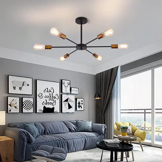 Alt view image 5 of 7 - Sputnik Chandeliers 6-Light Modern Ceiling Light Fixture Industrial Metal E26 Hanging Pendant Lamp for Farmhouse Kitchen Living Room Lighting(Bulb Not Included)