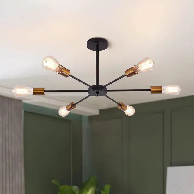 Main image of Sputnik Chandeliers 6-Light Modern Ceiling Light Fixture Industrial Metal E26 Hanging Pendant Lamp for Farmhouse Kitchen Living Room Lighting(Bulb Not Included)