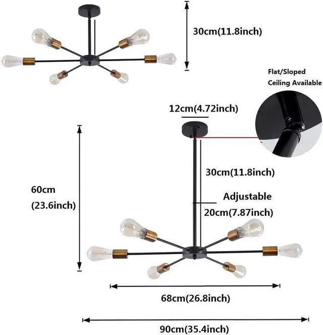 Alt view image 2 of 7 - Sputnik Chandeliers 6-Light Modern Ceiling Light Fixture Industrial Metal E26 Hanging Pendant Lamp for Farmhouse Kitchen Living Room Lighting(Bulb Not Included)