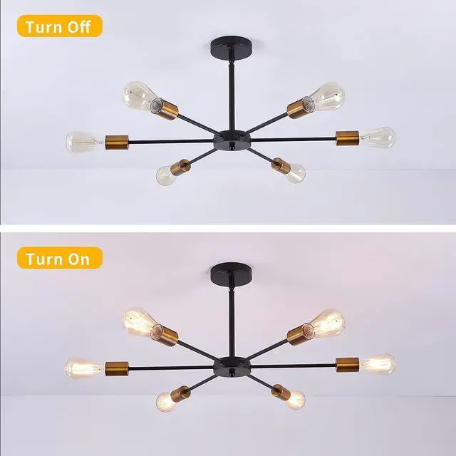 Alt view image 7 of 7 - Sputnik Chandeliers 6-Light Modern Ceiling Light Fixture Industrial Metal E26 Hanging Pendant Lamp for Farmhouse Kitchen Living Room Lighting(Bulb Not Included)