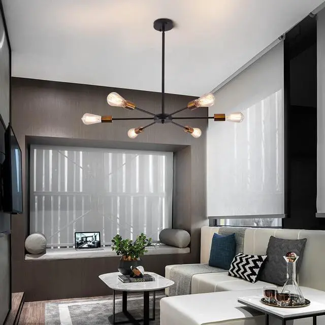 Alt view image 3 of 7 - Sputnik Chandeliers 6-Light Modern Ceiling Light Fixture Industrial Metal E26 Hanging Pendant Lamp for Farmhouse Kitchen Living Room Lighting(Bulb Not Included)