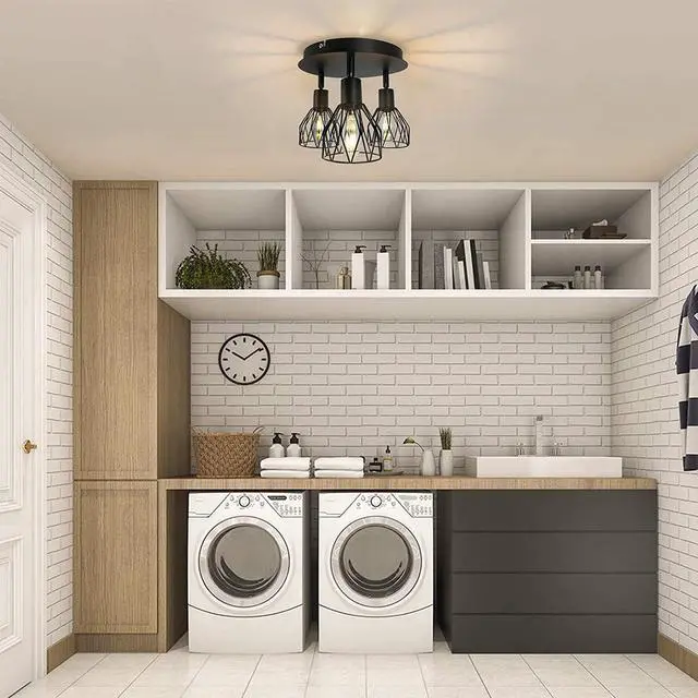 Alt view image 6 of 7 - Semi-Flush Mount Ceiling Light,3-Lights Industrial Multi Directional Ceiling Light Fixtures,Iron Cage Ceiling Lamp Pendant Lighting for Farmhouse Island Dining Room Hallway Bedroom
