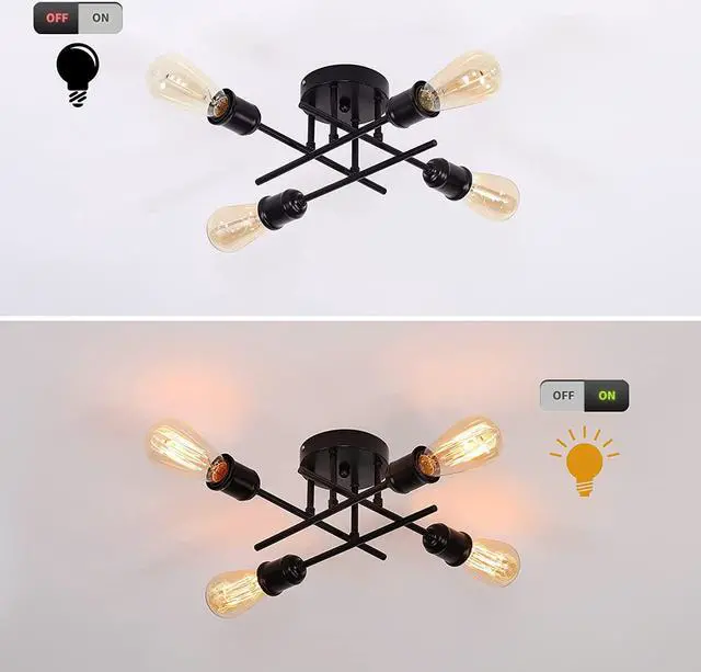 Alt view image 6 of 7 - Black  Modern Ceiling Light Fixture Industrial 4-Light Ceiling Lamp Semi Flush Mount Chandelier Ceiling Lighting for Farmhouse Kitchen Bedroom Living Room, E26 Base(Bulb Not Included)