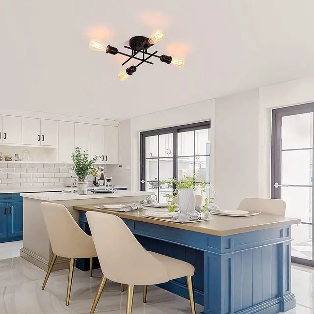 Alt view image 4 of 7 - Black  Modern Ceiling Light Fixture Industrial 4-Light Ceiling Lamp Semi Flush Mount Chandelier Ceiling Lighting for Farmhouse Kitchen Bedroom Living Room, E26 Base(Bulb Not Included)