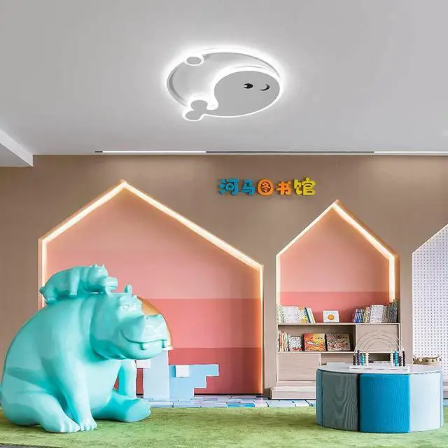 Alt view image 4 of 7 - LED Ceiling Light Dimmable,45W Modern Flush Mount Ceiling Lamps with Remote,LED Cartoon Dolphin Creative Chandelier Lighting for Children's Room Bedroom Living Room Study