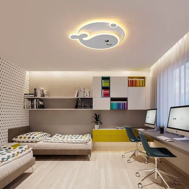 Alt view image 6 of 7 - LED Ceiling Light Dimmable,45W Modern Flush Mount Ceiling Lamps with Remote,LED Cartoon Dolphin Creative Chandelier Lighting for Children's Room Bedroom Living Room Study