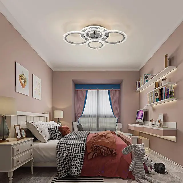 Alt view image 2 of 7 - Modern Ceiling Light 58W Dimmable Flush Mount LED Ceiling Lamp 4 Rings Acrylic Ceiling Chandelier for Living Room Dining Room Bedroom,Chrome