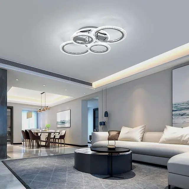 Alt view image 3 of 7 - Modern Ceiling Light 58W Dimmable Flush Mount LED Ceiling Lamp 4 Rings Acrylic Ceiling Chandelier for Living Room Dining Room Bedroom,Chrome