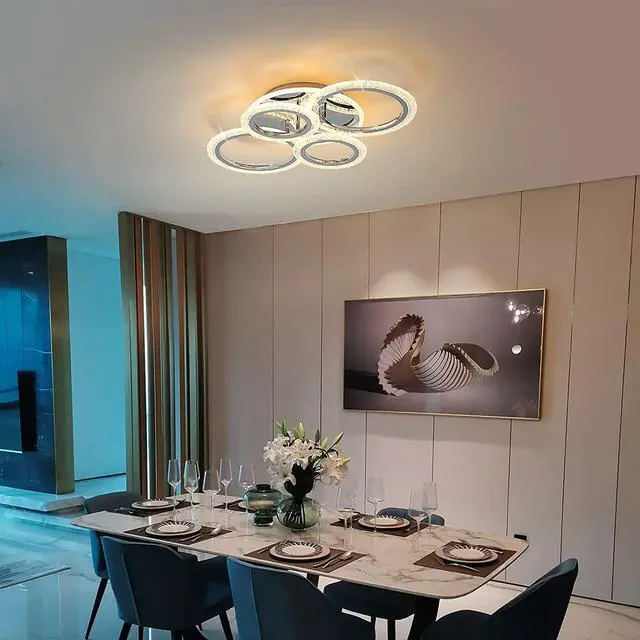 Alt view image 4 of 7 - Modern Ceiling Light 58W Dimmable Flush Mount LED Ceiling Lamp 4 Rings Acrylic Ceiling Chandelier for Living Room Dining Room Bedroom,Chrome