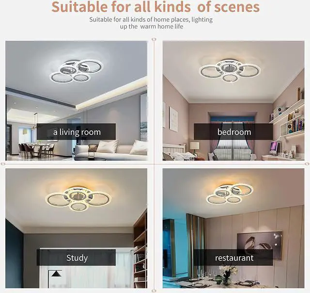 Alt view image 5 of 7 - Modern Ceiling Light 58W Dimmable Flush Mount LED Ceiling Lamp 4 Rings Acrylic Ceiling Chandelier for Living Room Dining Room Bedroom,Chrome