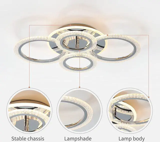 Alt view image 7 of 7 - Modern Ceiling Light 58W Dimmable Flush Mount LED Ceiling Lamp 4 Rings Acrylic Ceiling Chandelier for Living Room Dining Room Bedroom,Chrome