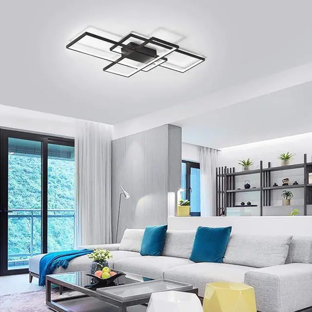 Alt view image 2 of 7 - LED Ceiling Light,75W Modern Ceiling Lamp,3-Squares Acrylic Black LED Chandelier,Flush Mount Ceiling Light Fixture for Dining Living Room Study Kitchen,Cool White/6000K