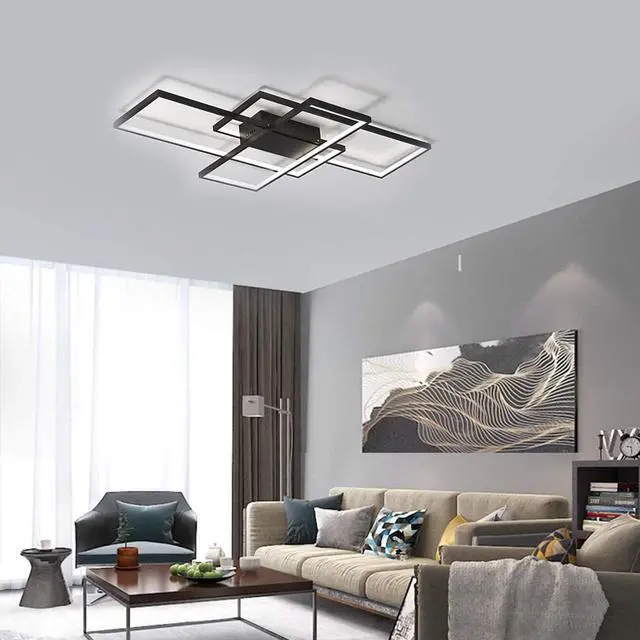 Alt view image 3 of 7 - LED Ceiling Light,75W Modern Ceiling Lamp,3-Squares Acrylic Black LED Chandelier,Flush Mount Ceiling Light Fixture for Dining Living Room Study Kitchen,Cool White/6000K